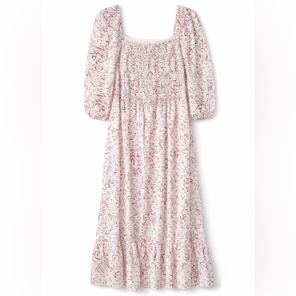 LOFT Outlet XL Floral Smocked Midi Women’s Spring Dress Puff Sleeves